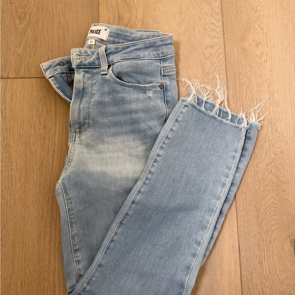 PAIGE Light Wash Ankle Crop Frayed Hem Jeans